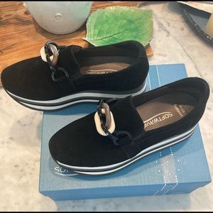 Softwaves Black Nubuck Leather Slip-on Platform Sneaker